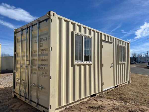 20-OFFICE-SIDE-scaled 20FT Office Container – Mobile Site Office with Insulation, Windows, Electrical & Secure Doors